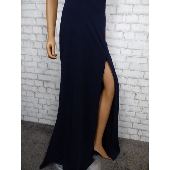 $220 BHLDN Ashlynn Square Neck Side Slit Crepe Gown in Navy 24W NEW B996 - Picture 9 of 16